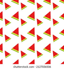 Vector illustration. seamless pattern of a triangular piece of watermelon on a white background, for use in printing on textiles
