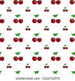 Vector illustration. Seamless pattern of two characters cherries on a white background. For printing on textiles