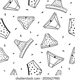 Vector illustration seamless pattern: underwear, panties, on a white background, hand drawing, great element for your design.