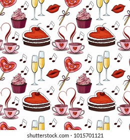 Vector illustration of a seamless pattern for Valentines day. Wrapping paper design, background for a fabric or postcard