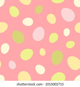 Vector illustration: seamless pattern with varicolored egg icons in different positions on peach background for Easter holidays design.