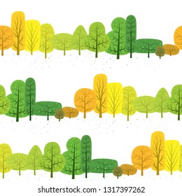 Vector illustration of seamless pattern with various autumn trees.