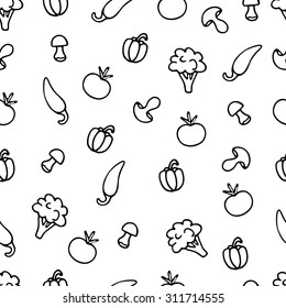 Vector illustration. Seamless pattern of vegetables. Set of hand-drawn.