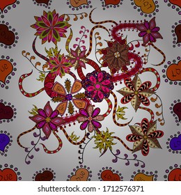 Vector illustration. Seamless pattern in vintage style with bouquets of flowers. On red, black and white colors.