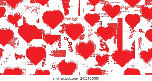 Vector Illustration. Seamless Pattern . Vintage Heart Background. Abstract endless pattern with grunge hearts. 