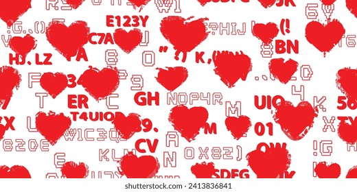 Vector Illustration. Seamless Pattern . Vintage Heart Background. Abstract endless pattern with grunge hearts. 
