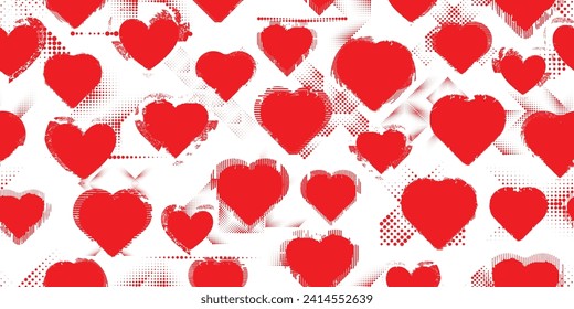 Ilustración vectorial. Patrón sin inconvenientes. Fondo del Corazón Vintage. Resumen de un patrón interminable con corazones grunges. 