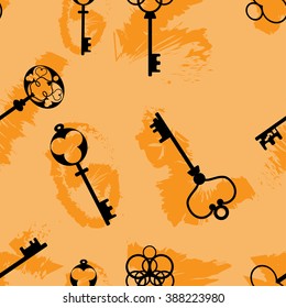 Vector illustration. Seamless pattern vintage keys.