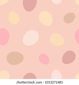 Vector illustration: seamless pattern with waricolored egg icons in different positions on peach background for Easter holidays design.