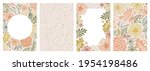 Vector illustration and seamless pattern in warm colors. Set of universal hand drawn floral template for cover, home decor, backgrounds, cards. Children abstract and floral design in doodle style.