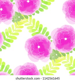 Vector illustration seamless pattern watercolor pink flowers on white background