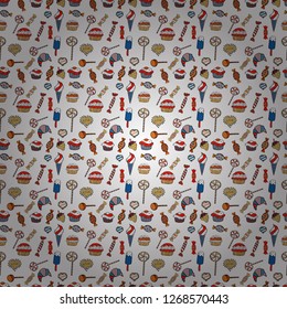 Vector illustration. Seamless pattern with watercolor sweets candies, hand drawn isolated on a white, black and orange background.