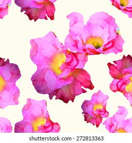 Vector Illustration of Seamless PAttern Watercolor Flower for Design, Website, Background, Banner. Water Colour Texture Element Template. Pink and yellow on White Background
