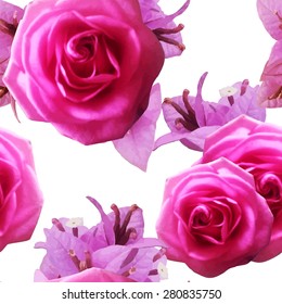 Vector Illustration of Seamless PAttern Watercolor Rose Flower for Design, Website, Background, Banner. Water Colour Texture Element Template. Use on Textile or Wallpaper. Pink and White
