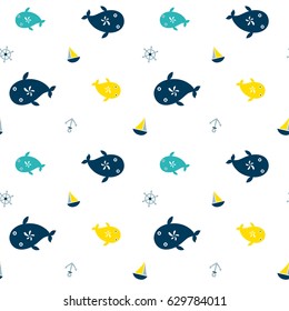Vector illustration seamless pattern with a Whale