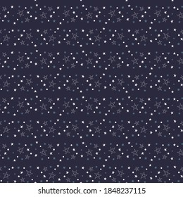 Vector illustration. Seamless pattern of white stars on a dark blue background.