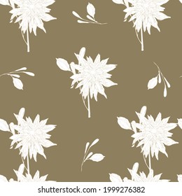 ilustración vectorial contorno de flores blancas sin soldadura sobre fondo marrón gris, para papel de pared, tela o mobiliario