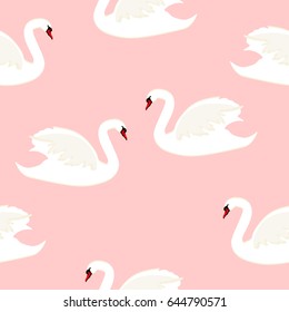 Vector illustration seamless pattern with white bird swan isolated on pink background.