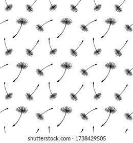 Vector illustration seamless pattern with white-black dandelion