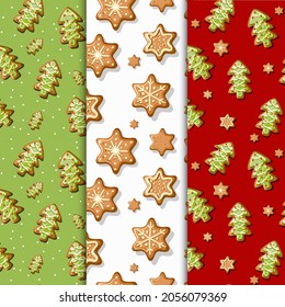 Vector illustration. Seamless pattern. Winter ornament. Gingerbread cookies.