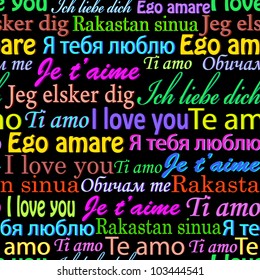 Vector illustration of seamless  pattern with  words I love you on different languages