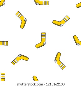 Vector illustration seamless pattern with of yellow flat socks with white strips. White background