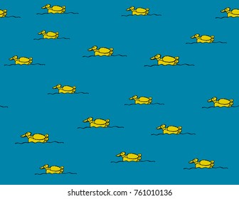 Vector illustration of a seamless pattern of yellow ducks