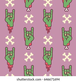 Vector illustration seamless pattern with Zombie hands cartoon