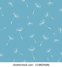 Vector illustration seamless pattern,background with flying dandelion seeds blue background