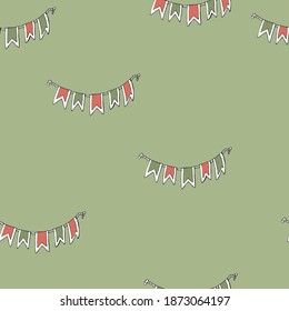 vector illustration seamless pattern,bright festive flags on a green background