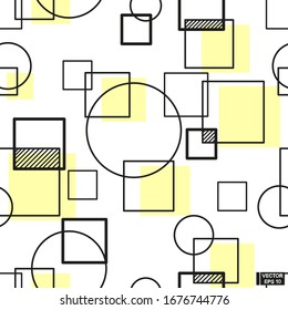 Vector illustration. Seamless patterns. Geometric texture with circles and squares.