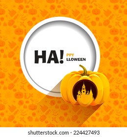 Vector illustration of seamless patterns a happy Halloween party. Gothic castle of horrors carved pumpkin. Use for brochures, printed materials, banner, greeting, card.