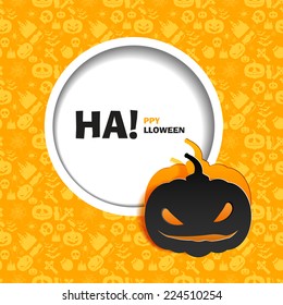 Vector illustration of seamless patterns happy Halloween party. Flat design. Black evil pumpkin paper cut out from the background.  Use for brochures, printed materials, banner, greeting, card.