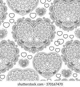 Vector illustration of  seamless patterns with hearts, flowers and other elements