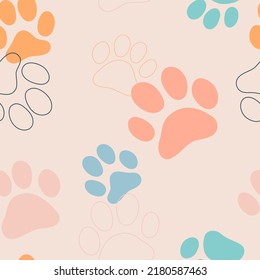 Vector illustration of a seamless print with a cat's paw. Colored animals background.