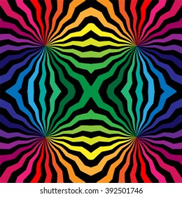 Vector Illustration.  Seamless Rainbow and Black Extending Stripes. Geometric Abstract Pattern. Suitable for textile, fabric and packaging