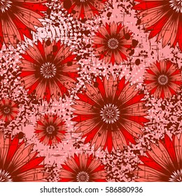 Vector illustration seamless red background with abstract flowers for print on textile or paper