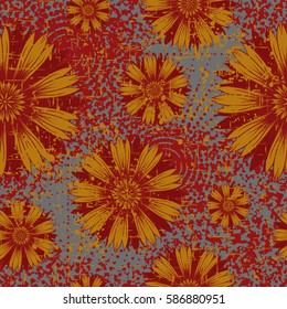 Vector illustration seamless red background with abstract flowers for print on textile or paper
