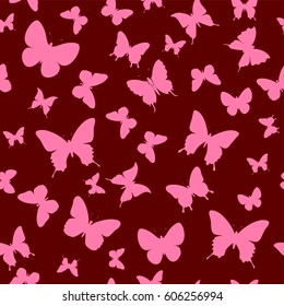 Vector illustration seamless red background with abstract butterfly for print on textile or paper