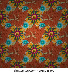 Vector illustration. Seamless repeat pattern with flowers in colors. Seamless pattern for fabric, gift wrap, wall art design.