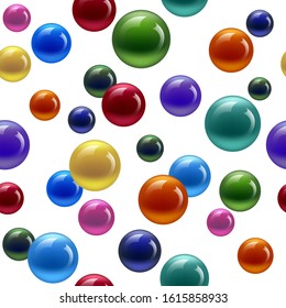 Vector illustration seamless repeating background of different size and color of balls freely flying and falling in space