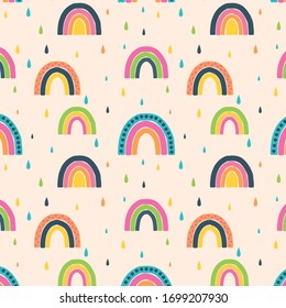 A vector illustration of a seamless repeating bohemian watercolor rainbow background pattern