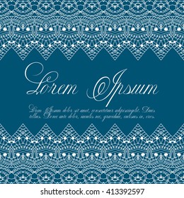 Vector illustration of a seamless repeating crochet. Lace knitting seamless pattern on blue background.