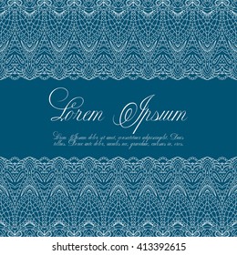 Vector illustration of a seamless repeating crochet. Lace knitting seamless pattern on blue background.