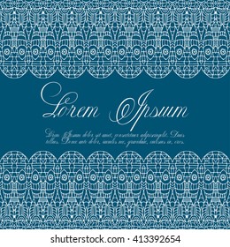 Vector illustration of a seamless repeating crochet. Lace knitting seamless pattern on blue background