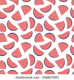 vector illustration seamless repeating pattern with hand drawn watermelons. fruit pattern. tropical summer background for printing on fabric, wrapping paper