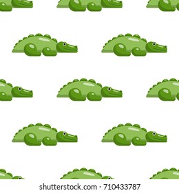 Vector illustration of seamless repeating pattern with crocodiles green. The crocodile is painted in a flat style and simple, minimalist forms, baby pattern