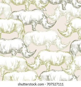 Vector illustration. Vector seamless rhino pattern. Paper background design.