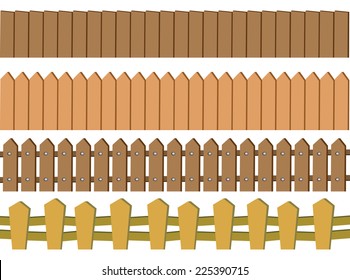 Vector illustration of seamless rustic wooden fence design isolated on white background