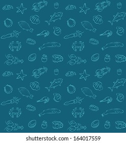 Vector Illustration Of Seamless Seafood Pattern